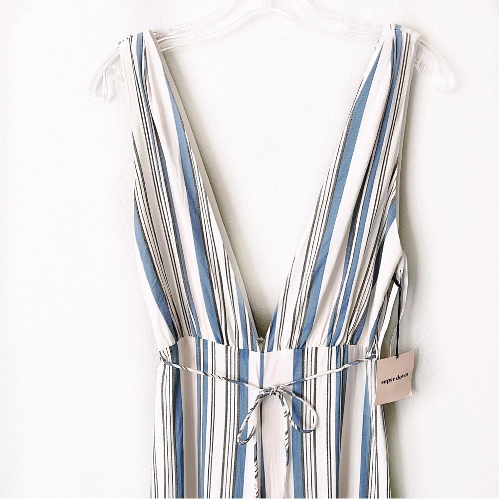 Superdown Bette Deep V Jumpsuit Rayon Multi Stripe Revolve Blue White Pi… - Picture 4 of 16